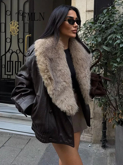 Victoria Fur Collar Leather Jacket