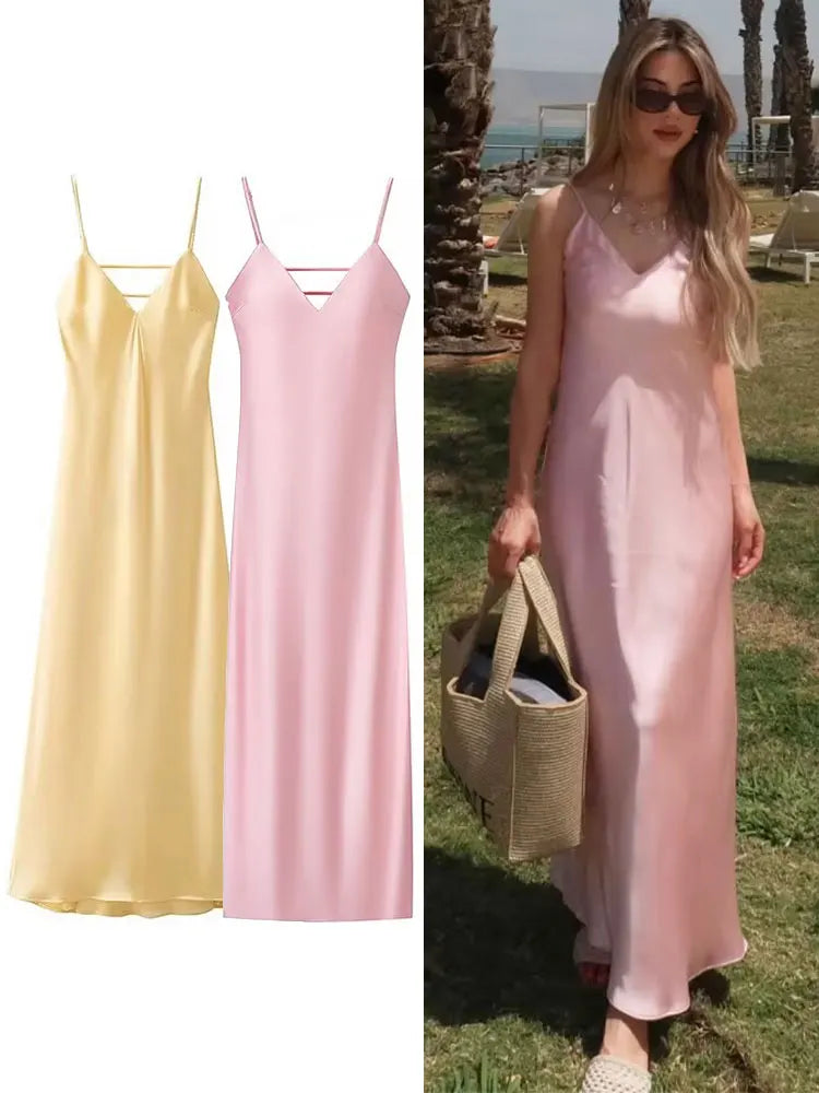 Blush Elegance Satin Maxi Dress