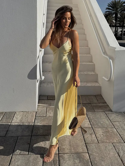 Blush Elegance Satin Maxi Dress