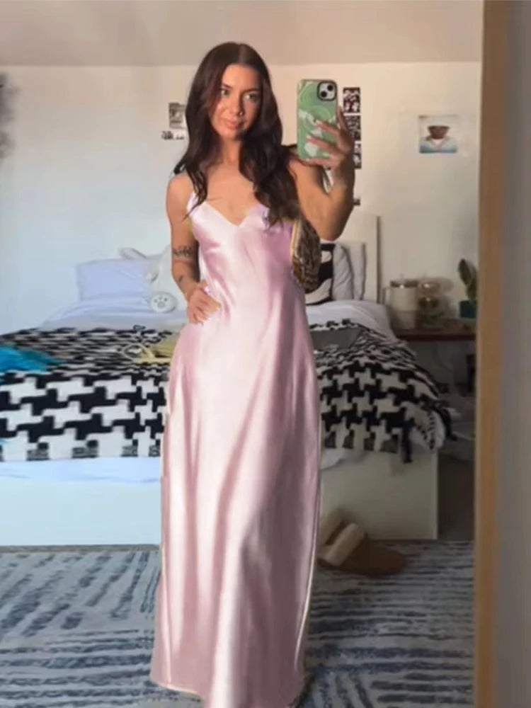 Blush Elegance Satin Maxi Dress